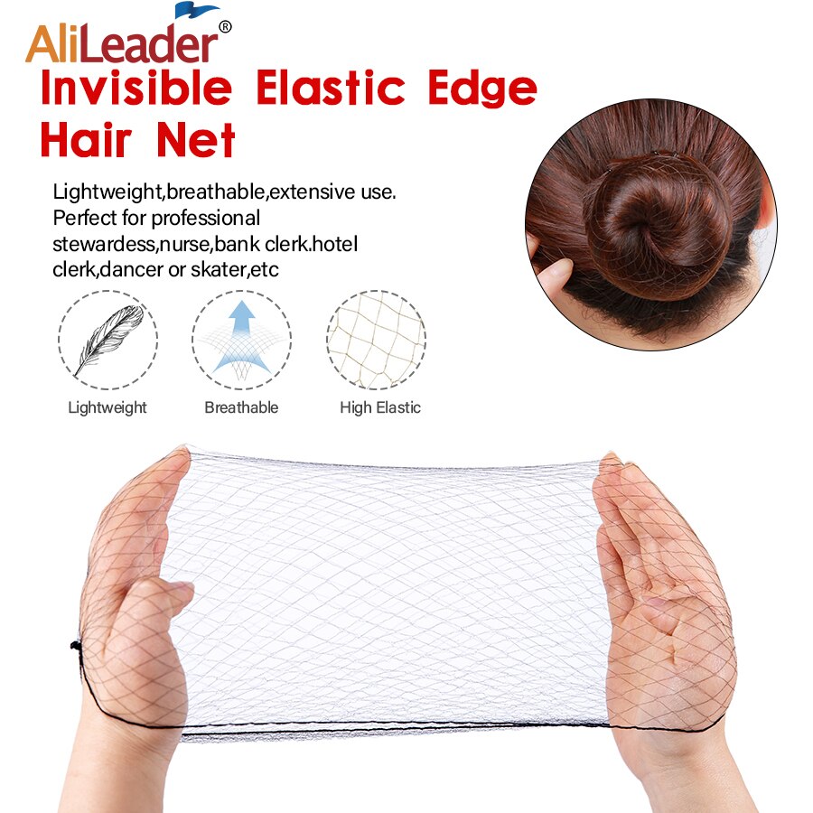14/20/24Inch Durable Nylon Hair Net For Hair Bun Hair Hairstyle Tool Black Invisible Elastic Edge Mesh Hair Styling Hairnets