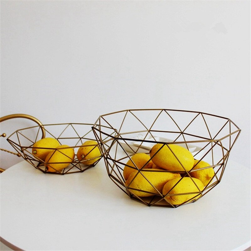 2 uds cestas de almacenamiento nórdicas Metal dorado cesta organizadora de arte para aperitivos, dulces y frutas, 27x13,5x14,5 Cm y 14.5X27X8Cm
