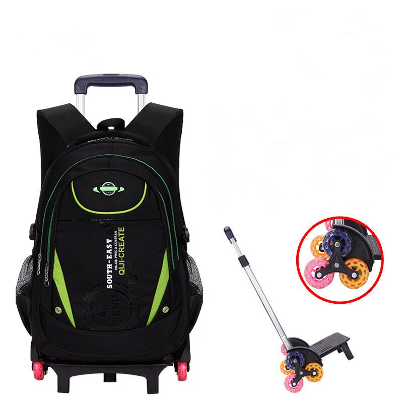 Afneembare jongens trolley rugzak schooltas kinderen orthopedische rugzak meisjes schoolrugzak kinderen reistas mochila infantil: Groene 6 wielen