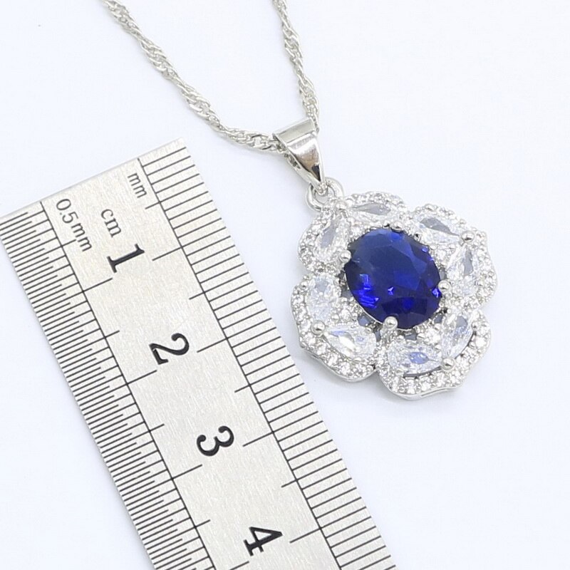 Set di gioielli semipreziosi blu classici per le donne bracciale da sposa collana pendente orecchini anello confezione regalo