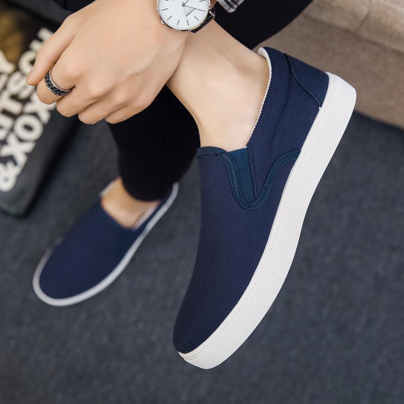 Summer Mens Canvas Shoes Casual Loafers Men Slip On Flats Breathable Comfortable Driving Shoes Flat Male Walking Sneakers White: Blue / 41