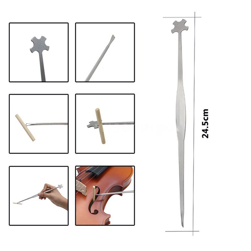 Violin lyd post setter reparation værktøj opretstående rustfrit stål søjle krog strenge instrument værktøj bratsch violin dele tilbehør