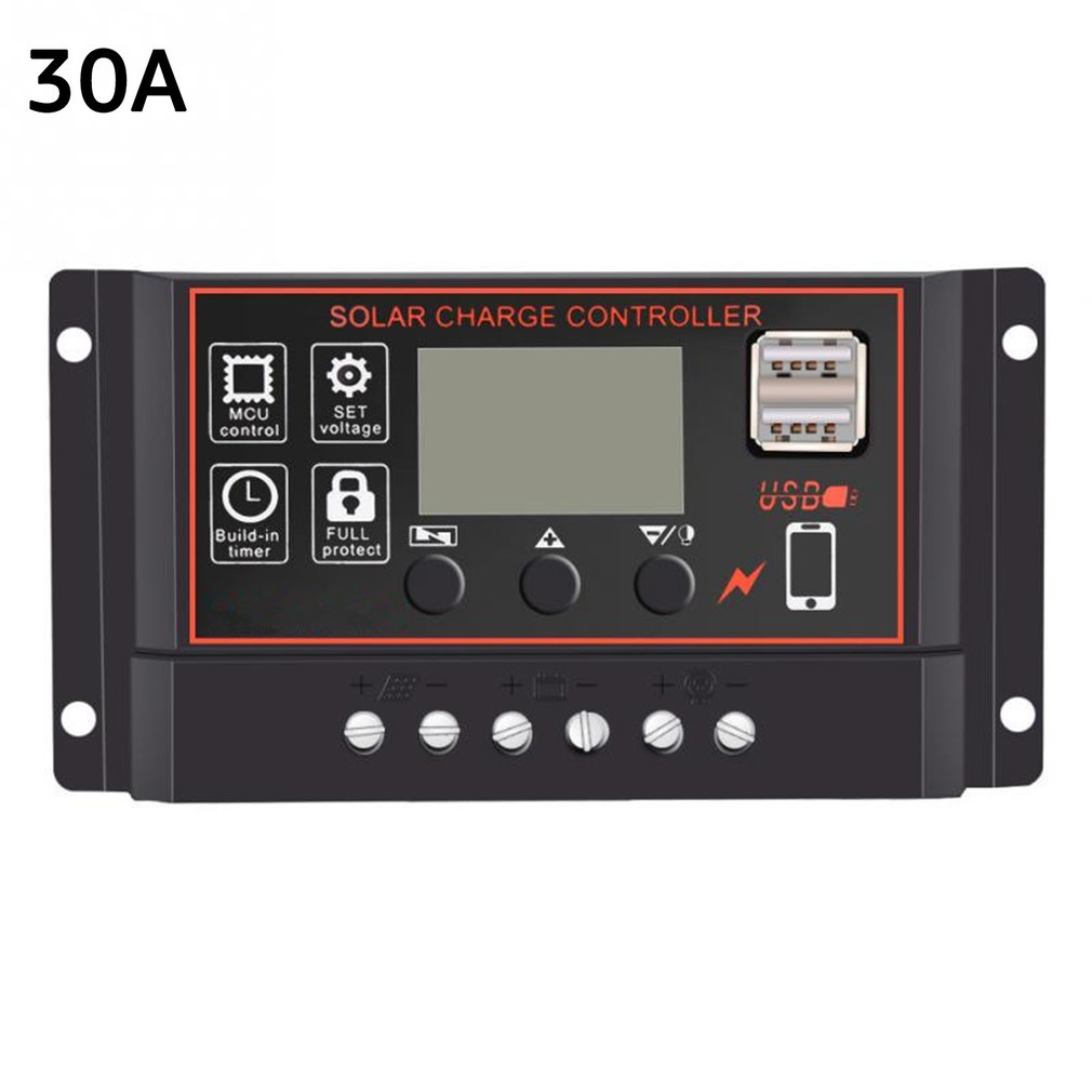 Solar Charge Controller 12V 24V Dual USB Solar Panel Battery Controller Charger Regulator Adjustable Charging Parameters 10A: 30A