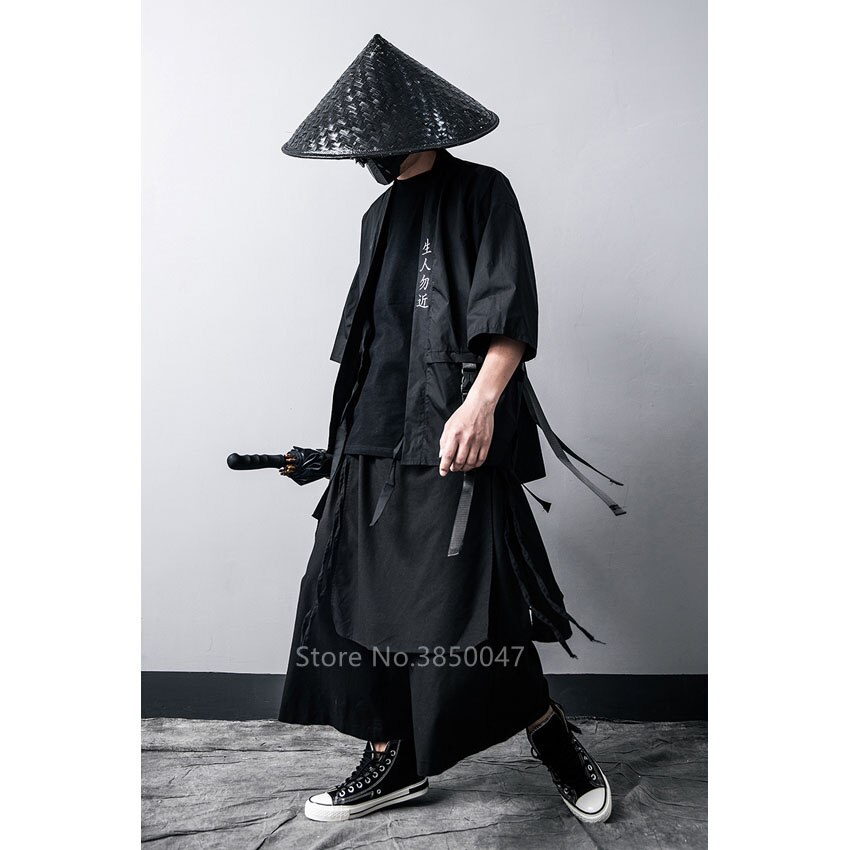Pantalon Kimono noir gothique japonais pour femmes et hommes, Yukata, Haori samouraï, Costumes Cosplay, vêtements traditionnels, Streetwear