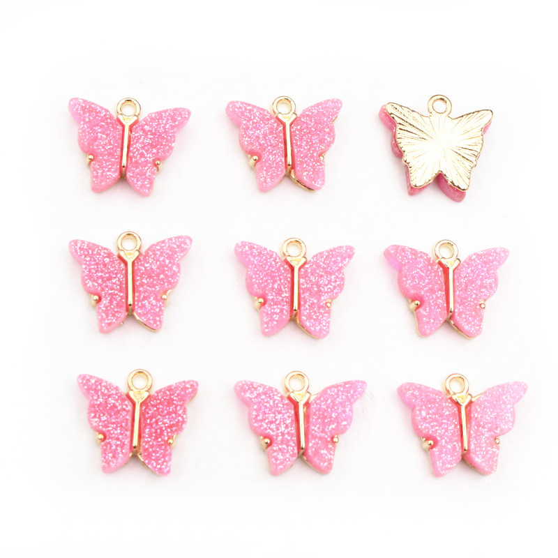 10 Uds. De 14x16mm acrílico mariposa encantos colgante de aleación de Metal para collar pulsera DIY accesorios de fabricación de joyas: Chapado en oro antiguo