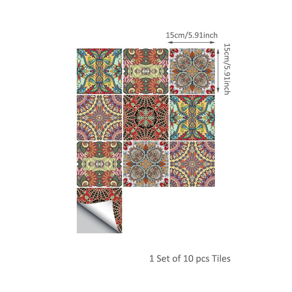10 stk/sæt 15cm/20cm indisk mønster wallsticker selvklæbende fliser tapet olie vandtætte flise stickers soveværelse dekoration: 15cm