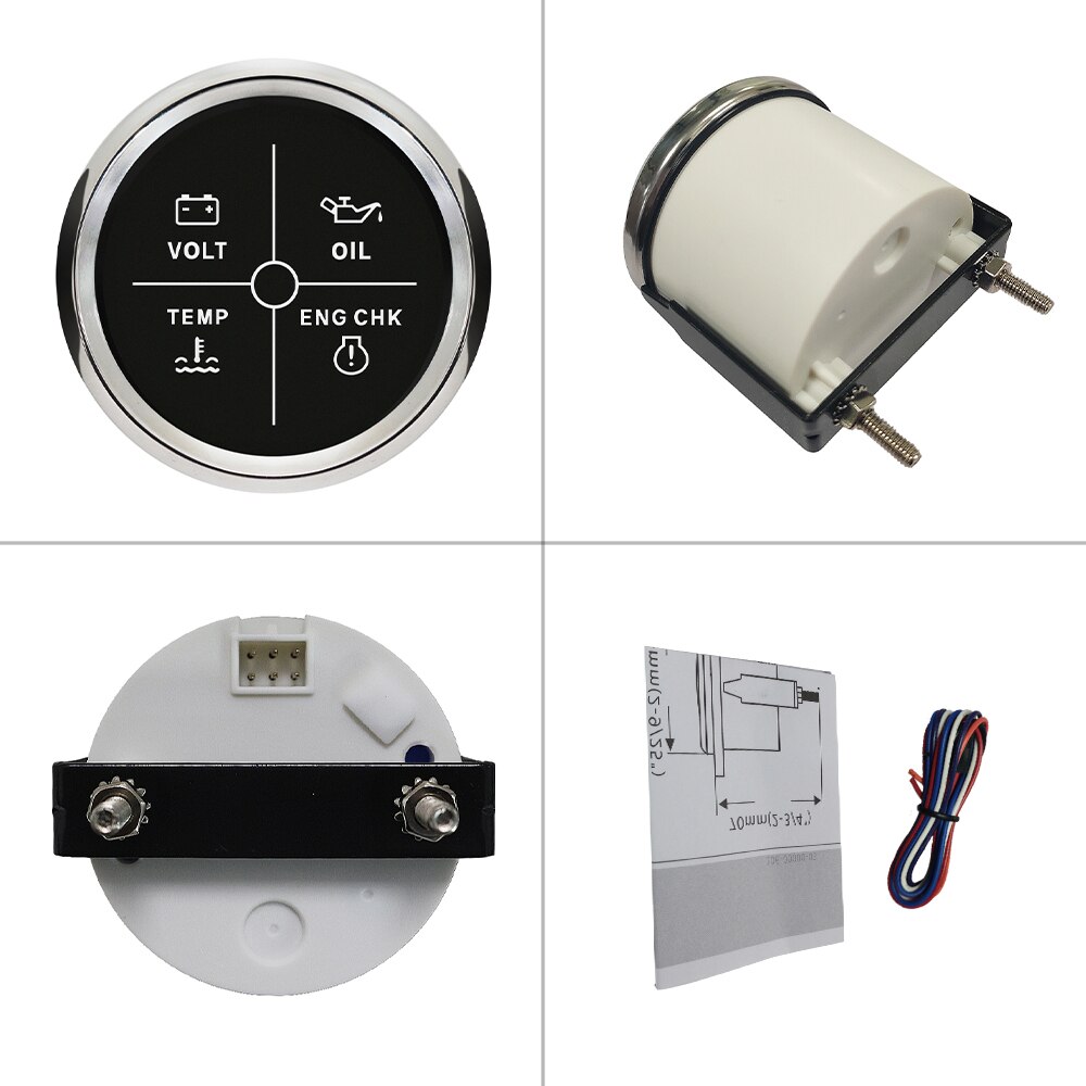 4LED Motor Alarm Indicator Gauge 2 "12V/24V Voor Auto Boot Motorfiets Met Backlight