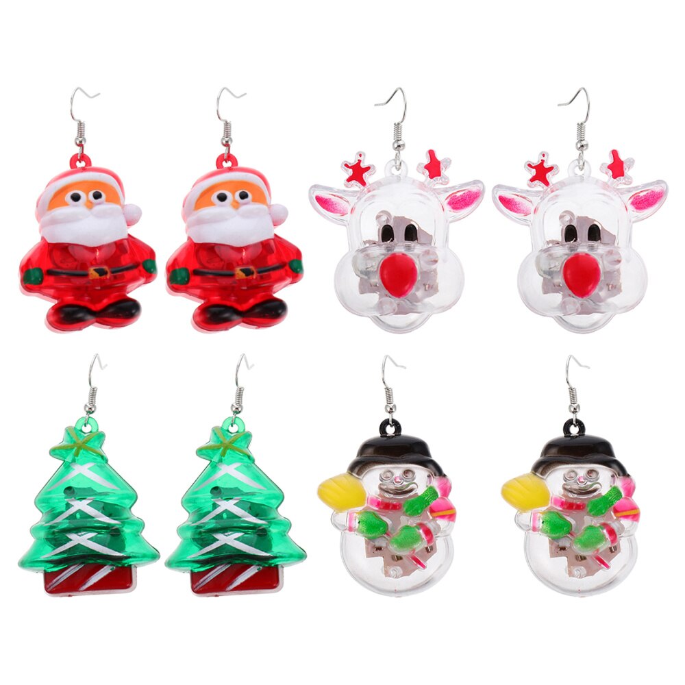 4 Pairs of Christmas Earring Decor LED Earrings Cartoon Earrings Light Up Earring Earrings for Girl Lady Women Xmas