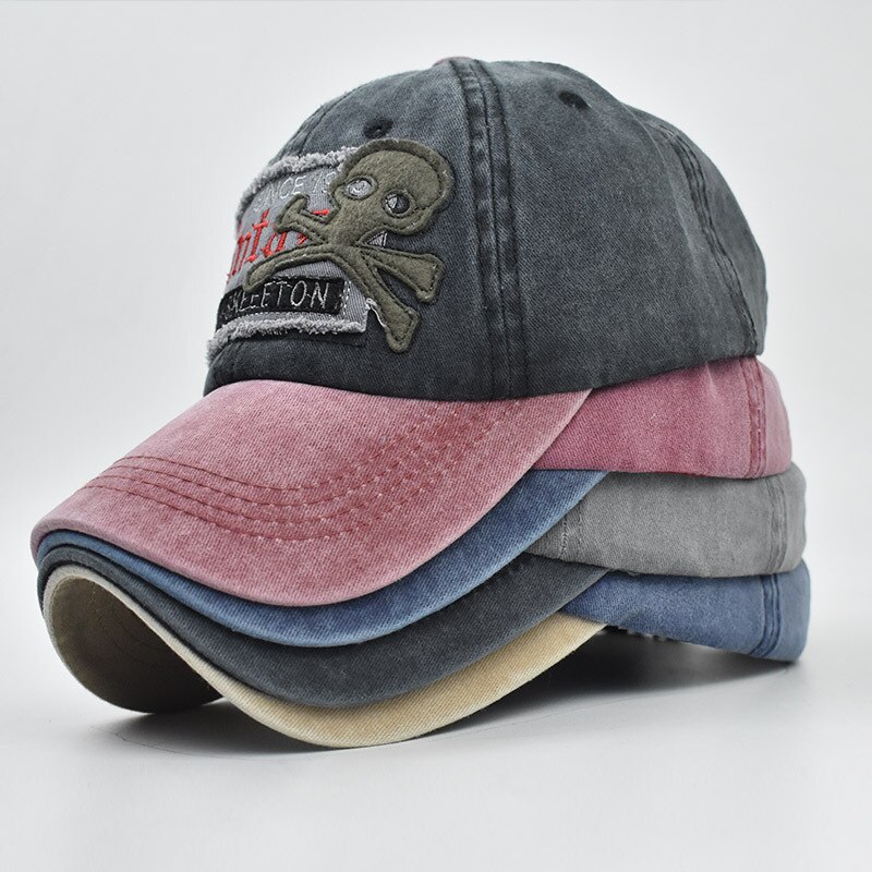 Style Skeleton Skull Head Hat Antique Finish Via Rinsing Lettered Baseball Cap All-match Stylish Guy's Pure Cotton Hat