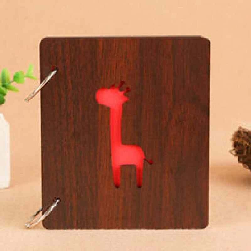5 Inch DIY Red Wood Hollow Interleaf Photo Album Children Loose-Leaf Scrapbook Walnut Color Mini Memory Book Picture Storag