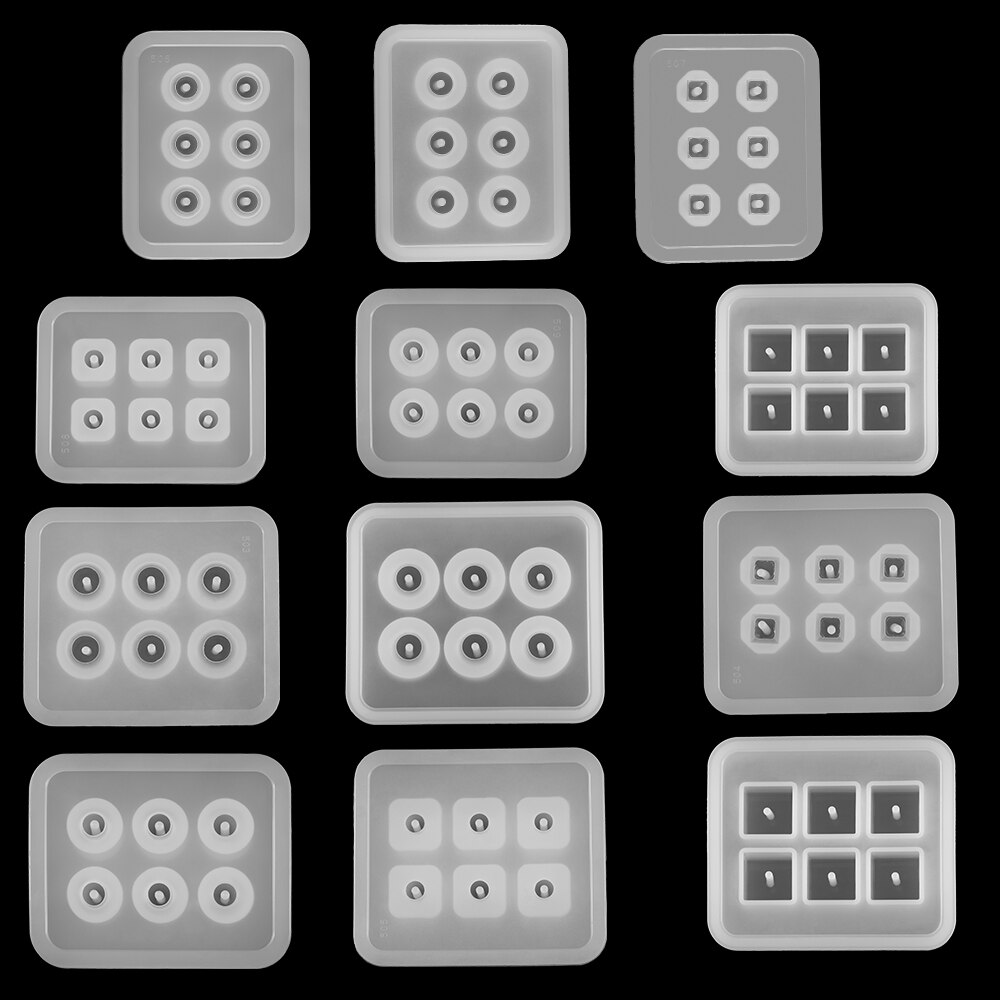 12 Pieces Resin Silicone Prismatic Mold 6 Grid Square Round Casting Mold Beads Pendant DIY Jewelry Making Finding Tools