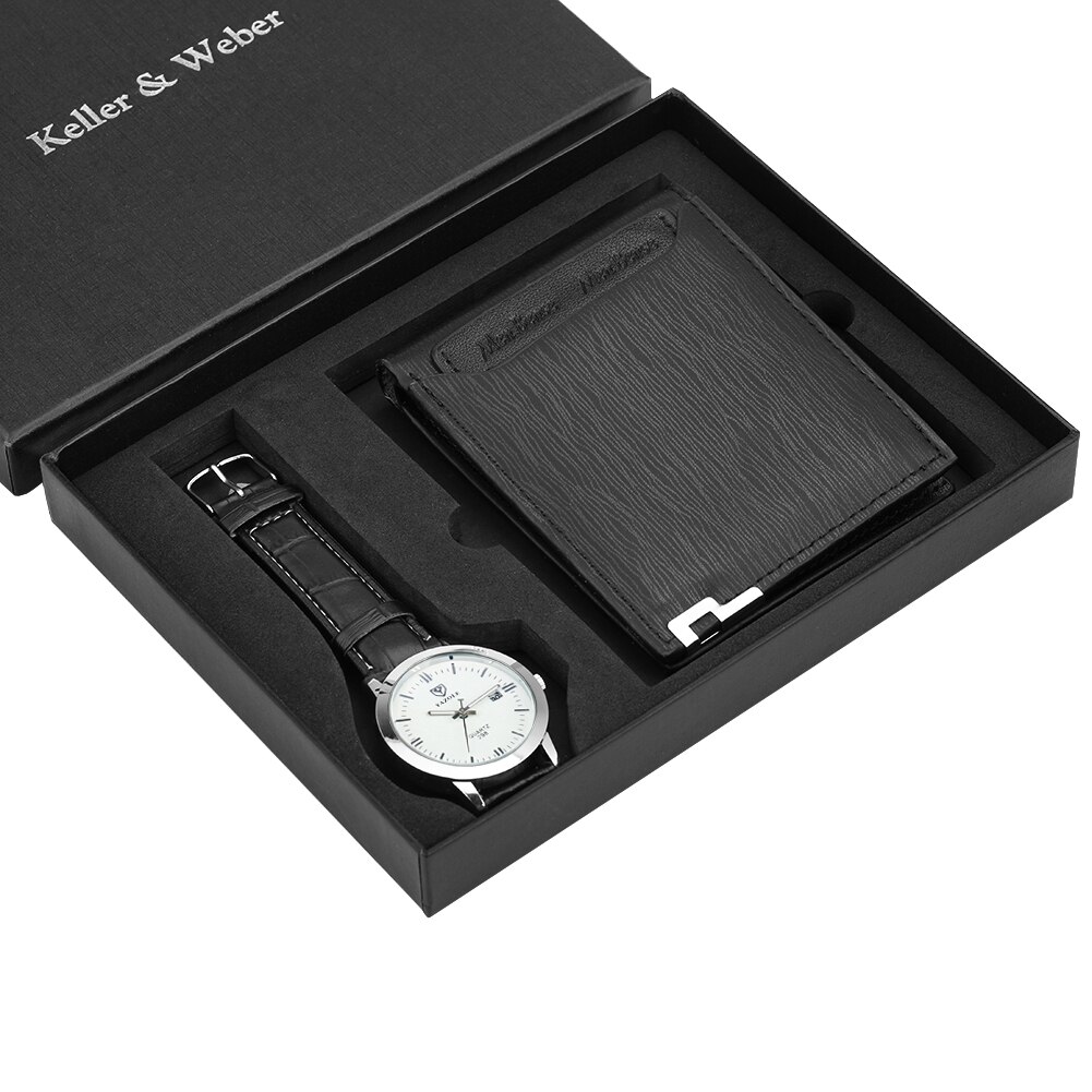 Speciale horloge portemonnee set quartz horloge leren portemonnee datum horloge kerst aan vader echtgenoot zoon heren horloge heren: J