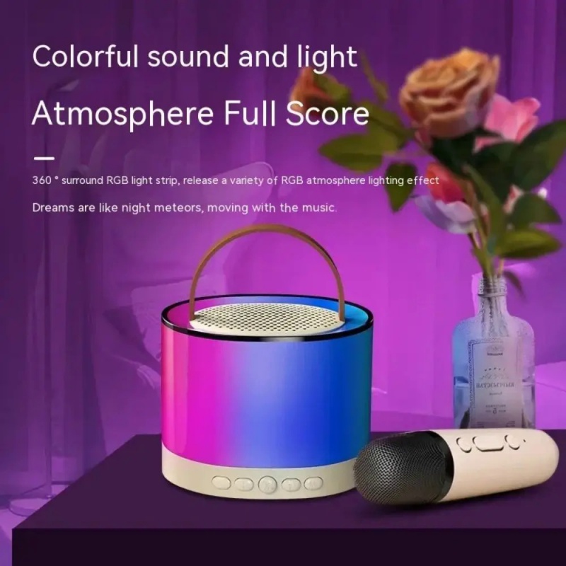 Drahtlose Bluetooth K52 Lautsprecher Multifunktions-Karaoke-Maschine mit 1-2 Mikrofon RGB tragbare Musik-Player für Kinder zu Hause
