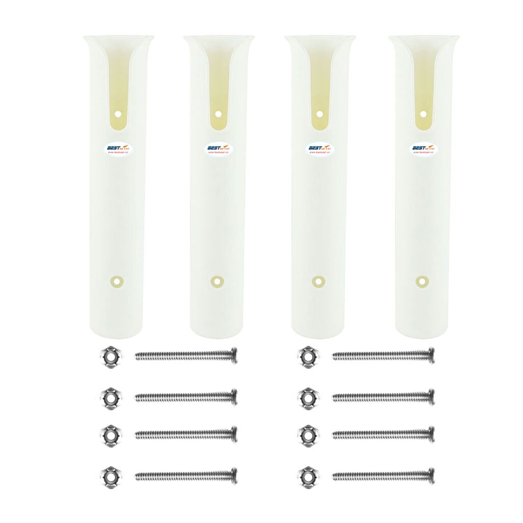 4 Poles Wall Mounted Fishing Rod Holders Tubes Links Fishing Rod Holder Rack Rests with Screws, White