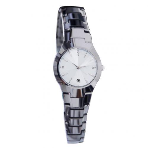 Casual par ure til kvinder mænd rund skive kalender legering forbundet rem analog quartz armbåndsur armbåndsure dame ure: Sølv kvinder