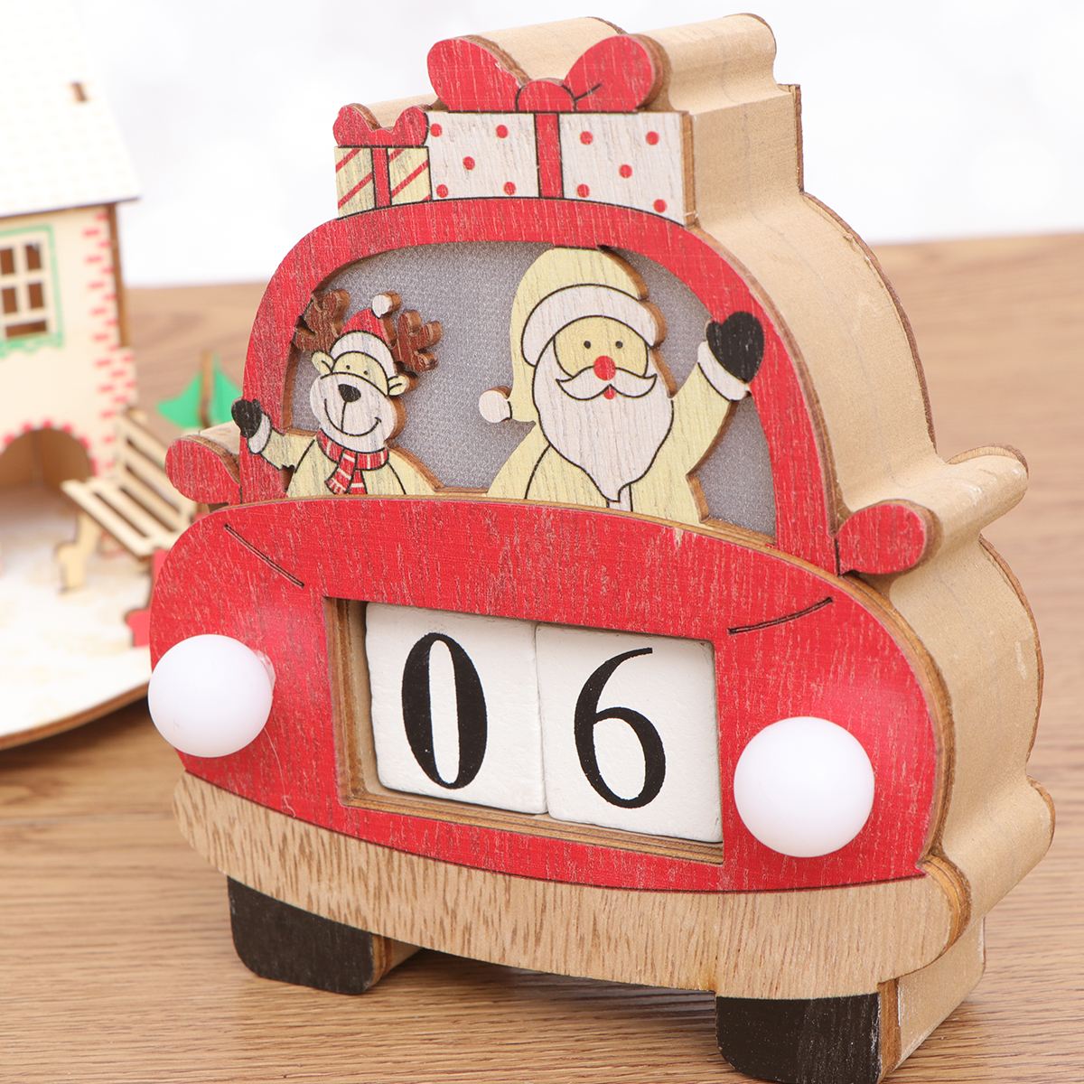 leuchtend Weihnachten Holz Kalender Dekor Schreibtisch Wiederverwendbare Kalender Kreative Auto bilden Santa Claus Fotografie Requisiten Ornament