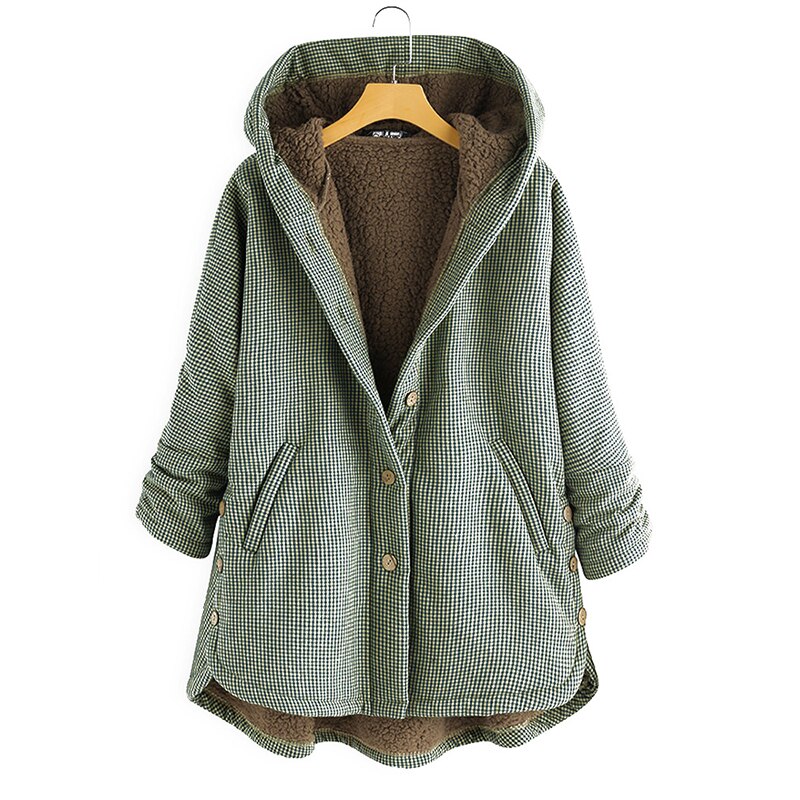 femmes hiver manteau treillis polaire maternité à capuche femme enceinte longue laine manteau avec poche femmes Outwear 3XL: Green / XL