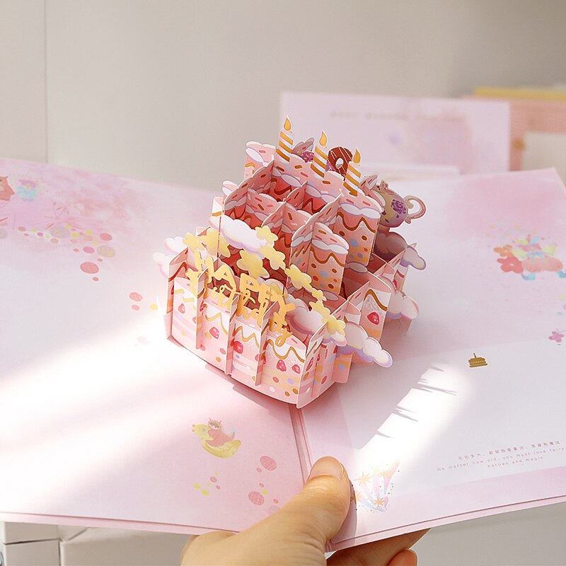 3D Pop-Up Cards Birthday Card For Girl Kids Lovers Birthday Cake Greeting Card Postcards Card With Envelope Stickers
