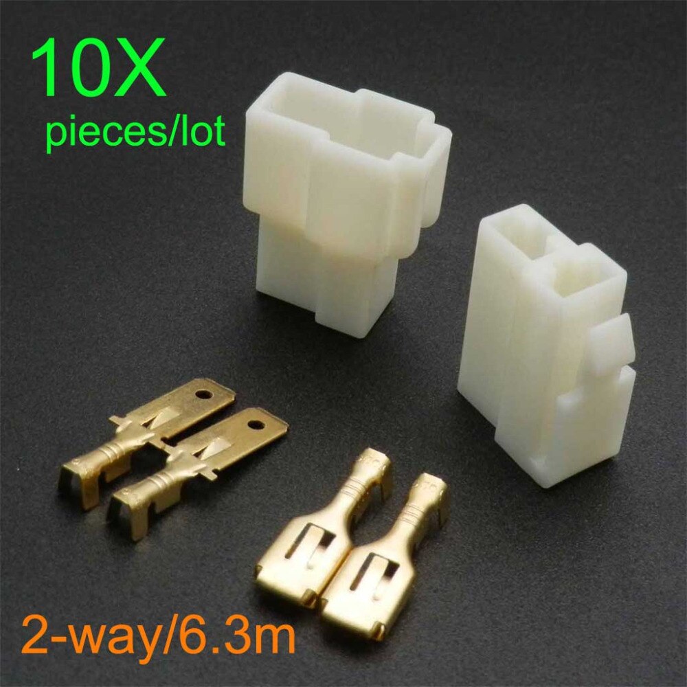 10 Pieces/lot 2 Way 6.3mm Electrical Multi Plug Connector Terminal Block Pin Wiring