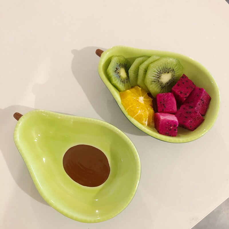 1pcs huge cute avocado shape ceramic fruit salad plate snack dish rice soup bowl tableware supplies 6.5 inch pf9065
