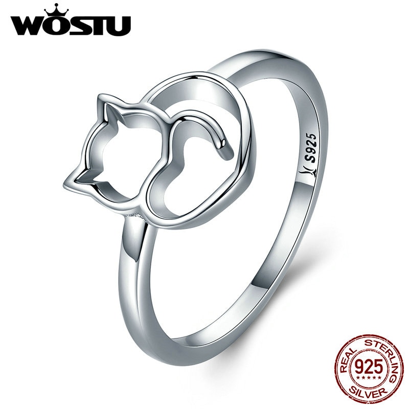 WOSTU nouveauté 100% 925 en argent Sterling belle chat anneaux pour les femmes originale Fine S925 bijoux CQR104