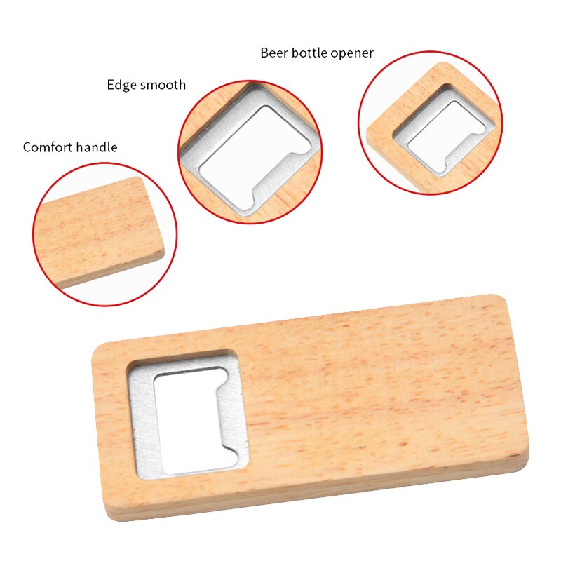 8 Pack Wood Beer Bottle Opener Wooden Handle Corkscrew Stainless Steel Square Openers Bar Kitchen Accessories Party