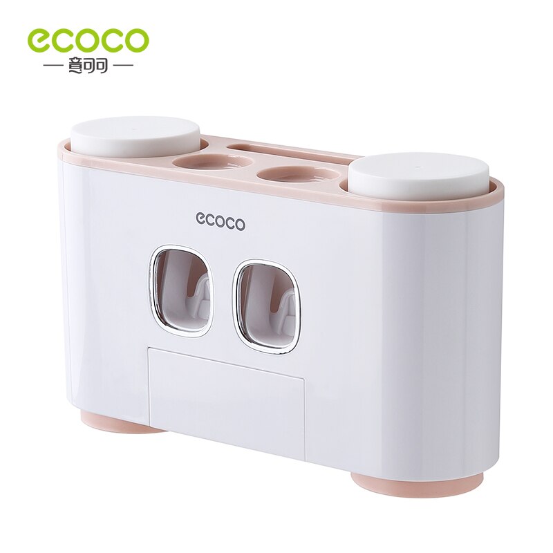 ECOCO Automatic Toothpaste Squeezer Dispenser Set with Wall Mounted Kids Hands Free for Bathroom Accessories: Pink
