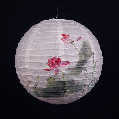 12inch 30cm Chinese Round Retro Paper Lantern Birthday Wedding Party Decor Craft DIY Creavtive Home Decoration Accessories: white hehua