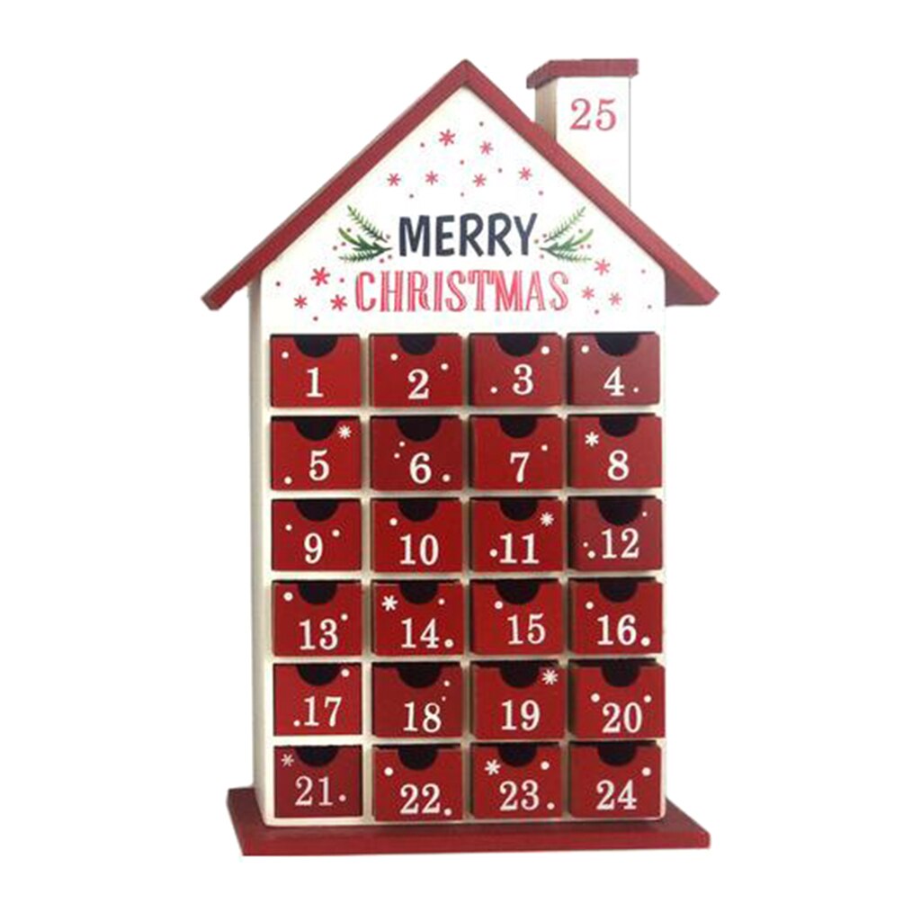 Wooden DIY Christmas House Advent Calendar Red house Merry Christmas calendars Year Decor