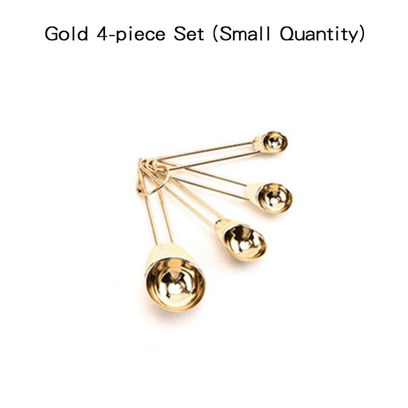 Stainless Steel Measuring Spoons Cup Set Baking Milk Coffee Spoon Flour Liquid Measuring Tool Cooking Kitchen Accessories Gadget: S-4pc-Gold