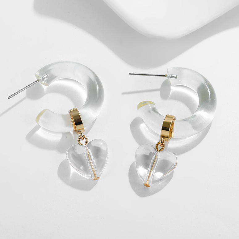 Pendientes de aro de resina transparente para mujer y niña, aretes gruesos de acrílico con flores geométricas, joyería de llamativa, nueva: Color oro puro