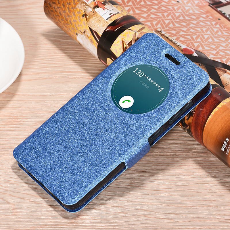 Leren hoesje lenovo zuk  z2 pro hoesje kijkvenster flip stand cover voor lenovo zuk  z2 z2 plus telefoonhoesjes tas  z2121 z2131 fundas: Voor zuk  z2 pro / Blauw