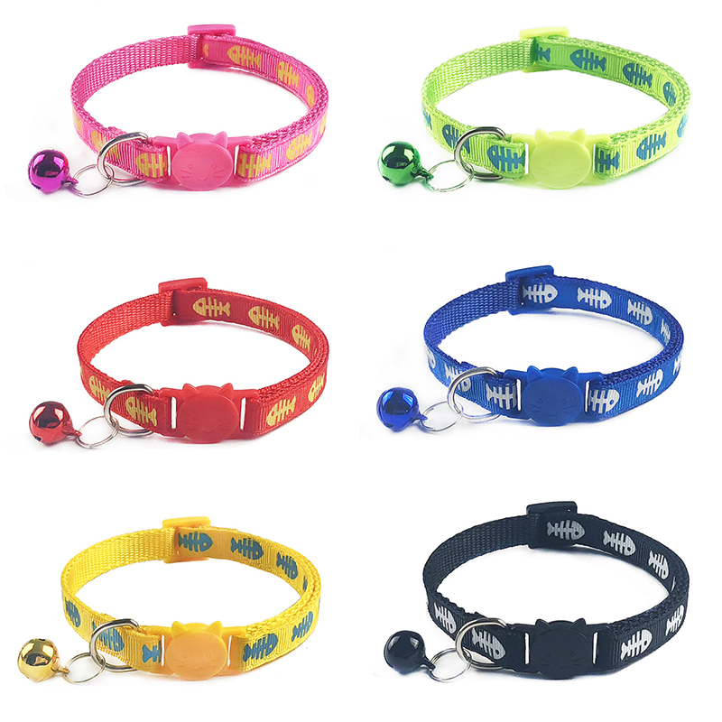 Verstelbare Kat Kraag Leuke Fishbone Print Breakaway Hond Kat Halsband Met Bells Voor Kleine Middelgrote Honden 19-32Cm nylon Dierbenodigdheden