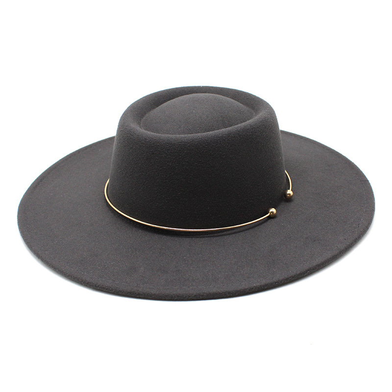 Fedora – chapeau feutré De Jazz pour femmes et hommes, à large bord De 9.5CM, avec chaîne en or, automne hiver, robe formelle: Gris foncé