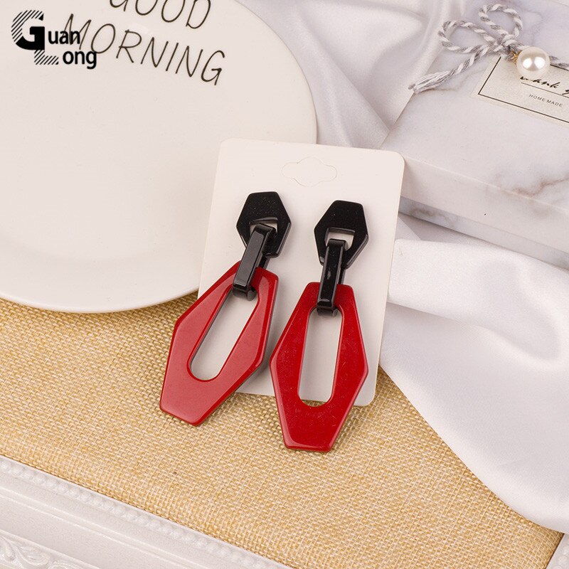 Guanlong Vintage Resin Earrings for Women Big Long Geometric Red Acrylic Earring for Girls Wedding Jewelry