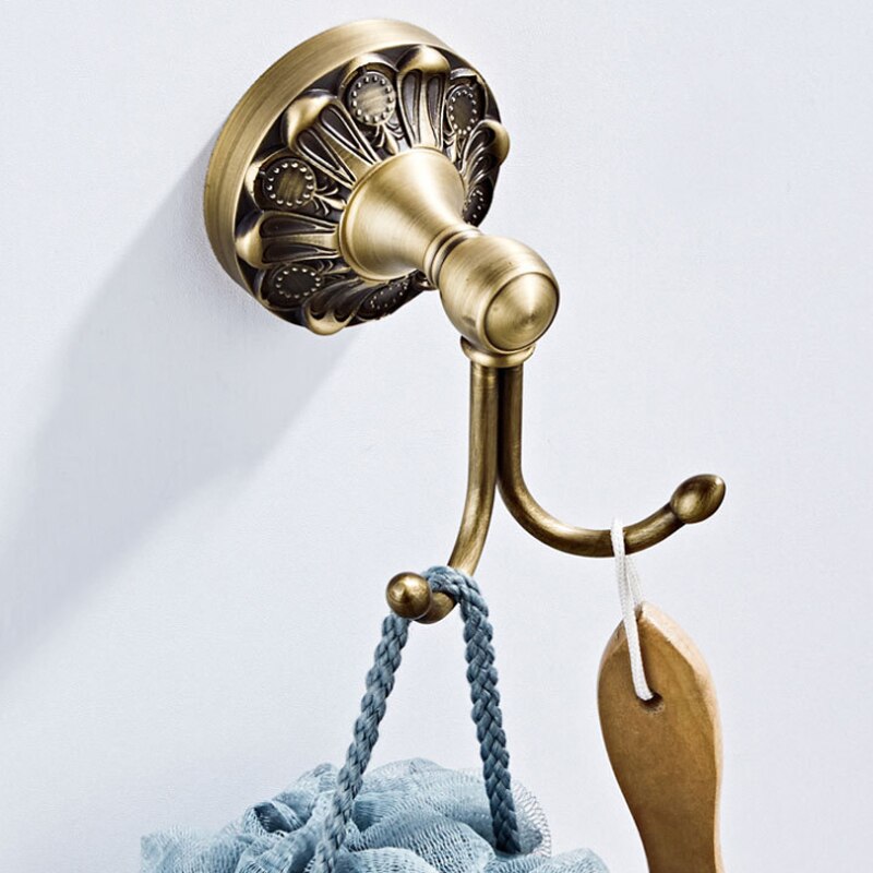 Antieke Badkamer Accessoires Set Brons Vintage Messing Föhn Houder Wc Papier Handdoekenrek Ring Zeep Mand Gewaad Haak Handvaten: Coat Hook