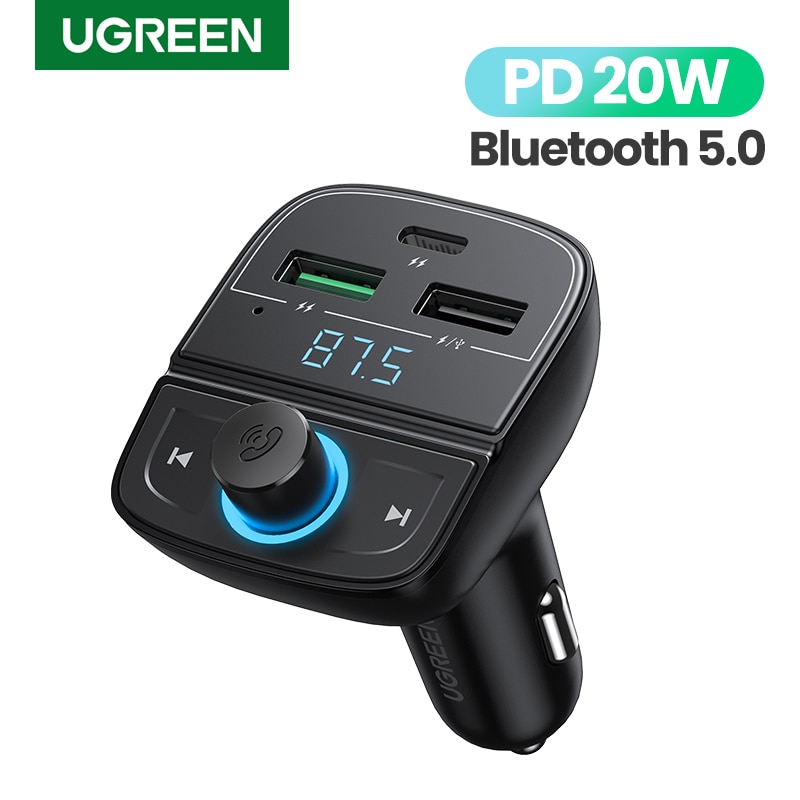 Ugreen bluetooth fm transmitter nabíjačka do auta pre iphone 13 qc 3.0 bluetooth 4.2 bezdrôtový rádiový adaptér dual usb rýchla autonabíjačka