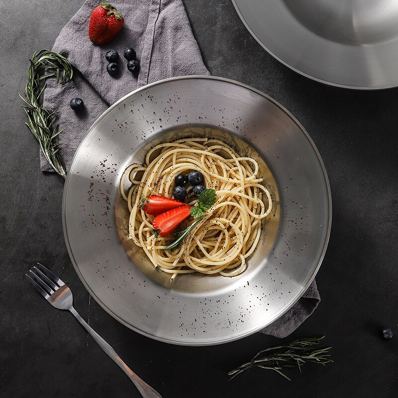 ONLYCOOK Pasta Dish 304 Stainless Steel Pasta Plate 25/27cm Double Insulated Stainless Steel Plate
