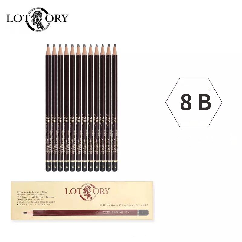 Lotory 12Pcs Drawing Pencils Set Wooden Sketch Graphite Pencil HB/B/2B/8B/12B Simple Pencil For School Office Stationery Crayon: 8B