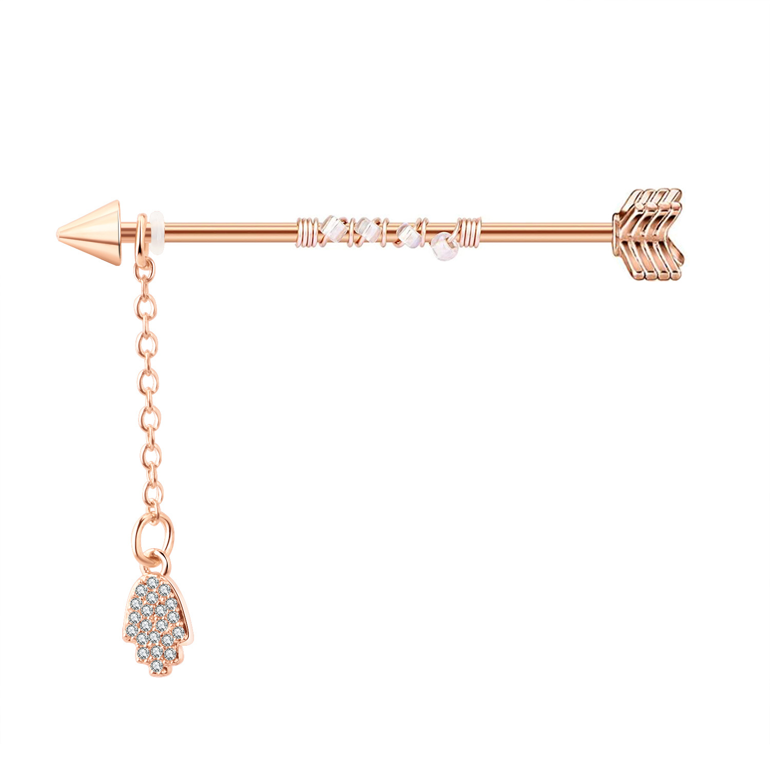 Pendientes largos con barra para Piercing Industrial de acero quirúrgico, barra de andamio de cadena, pendiente de cartílago de la oreja, joyería corporal de tendencia, 1 ud.: Color amarillo claro