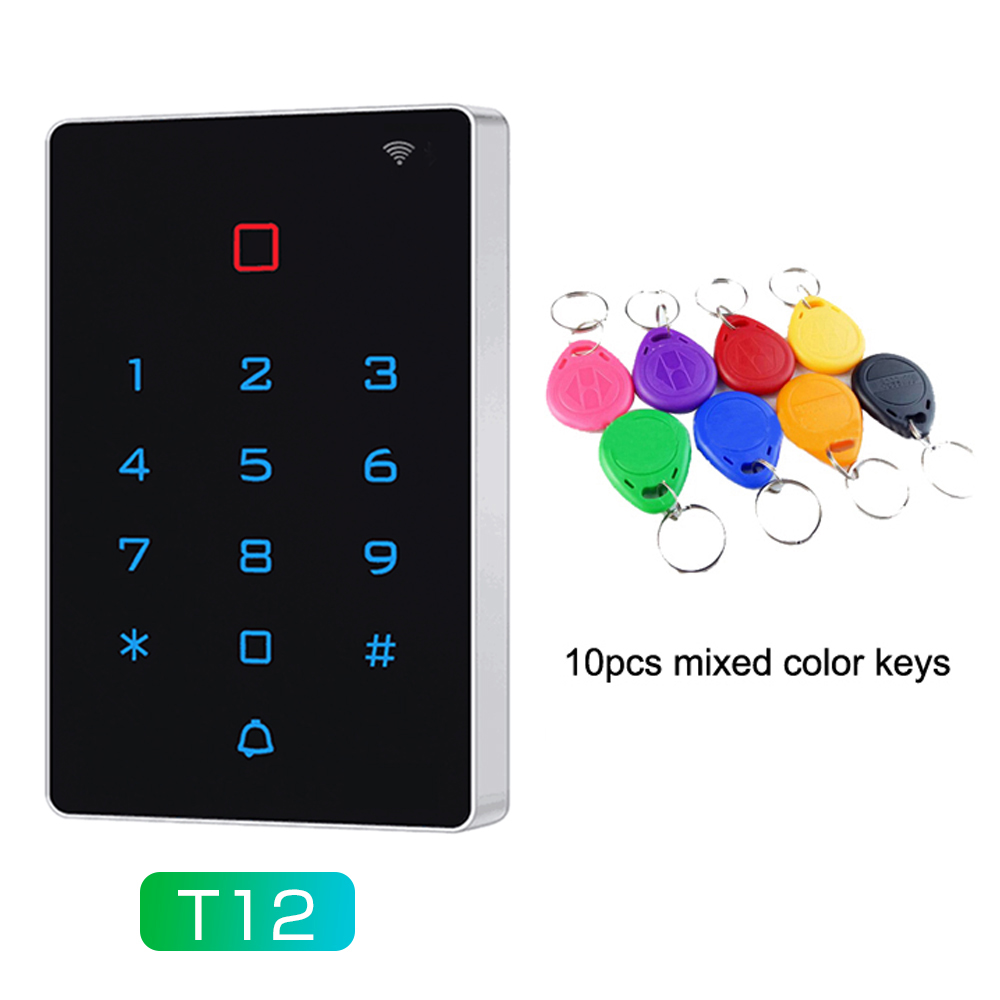 RFID 125khz Wifi Tuya APP Standalone Access Control keypad Backlight Touch Card Reader Wiegand 26 Input and Output Waterproof: T12 10 color Key