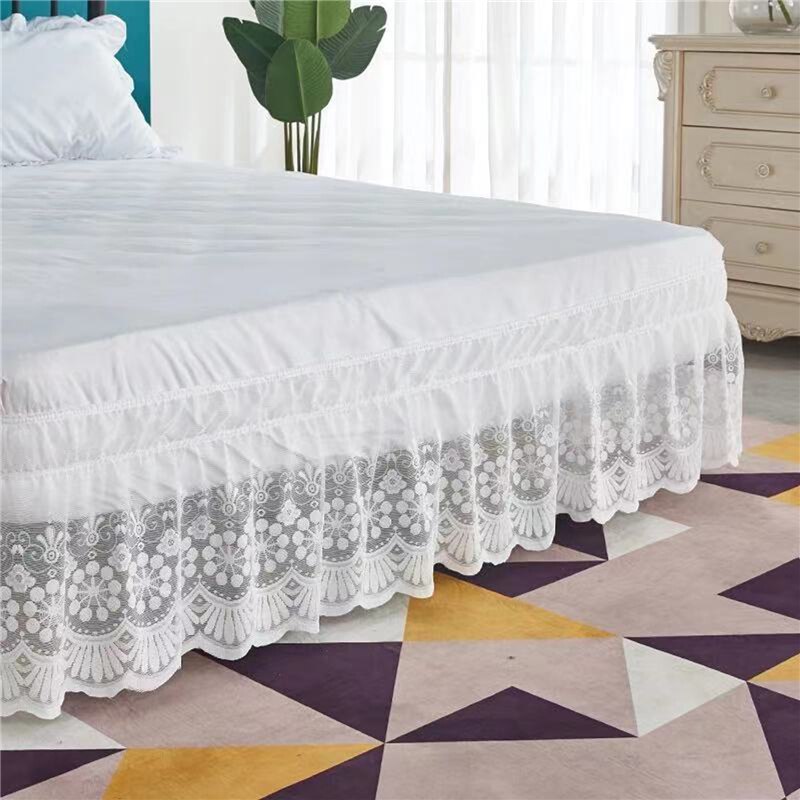 Ruffles Lace Bed Skirt Soft Microfiber Large Size Dust-proof Protector Silk Bed Sheet Wrap Around Three Side Bedroom Accessory: white / 120x200x38cm