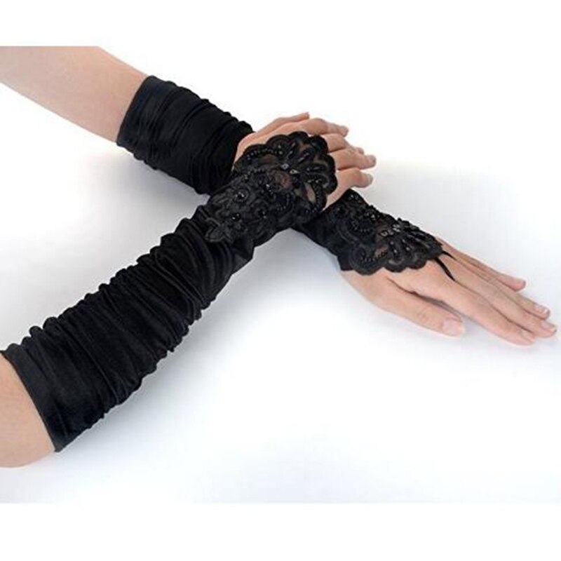 En aplicaciones de encaje y cuentas guantes de novia marfil/Blanco/negro/rojo codo longitud guantes de novia Accesorios