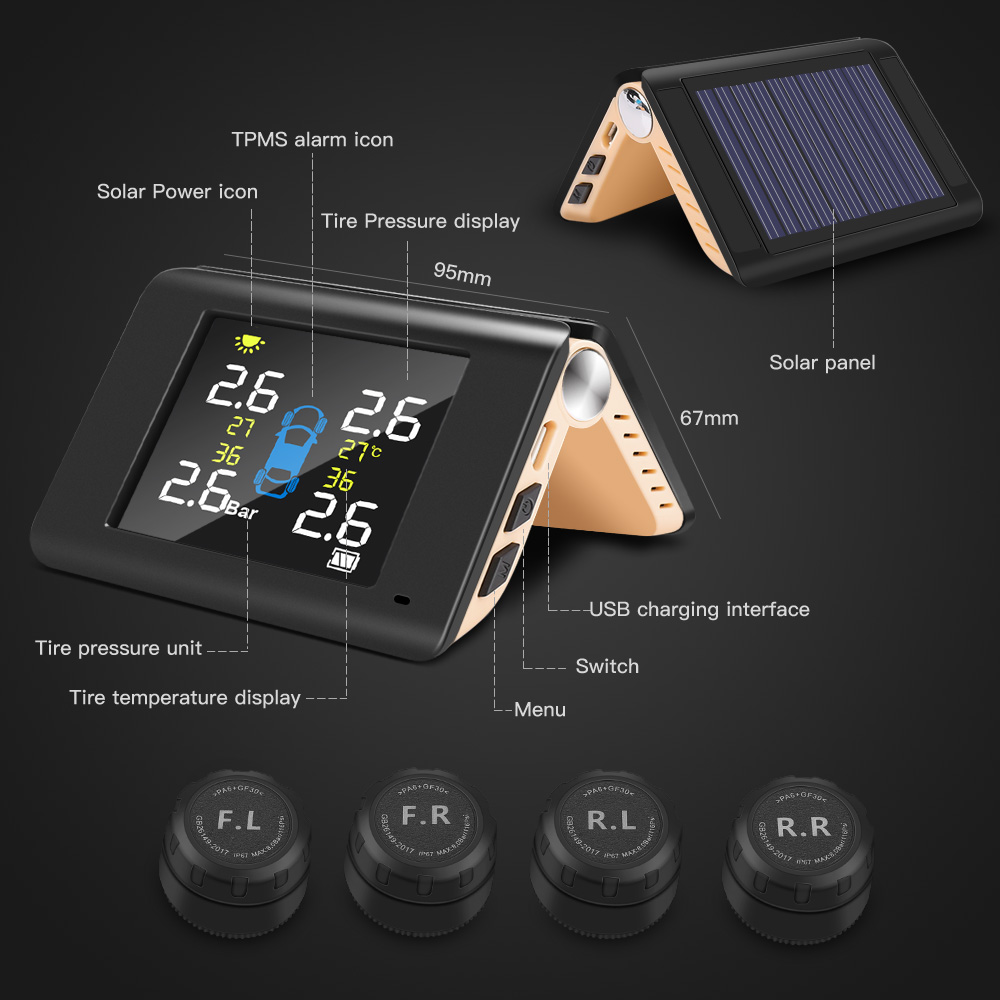 TPMS Car Tire Pressure Monitoring System With 4 External Sensor Real Time Monitor Tyre Pressure Car Security Accessories TMPS