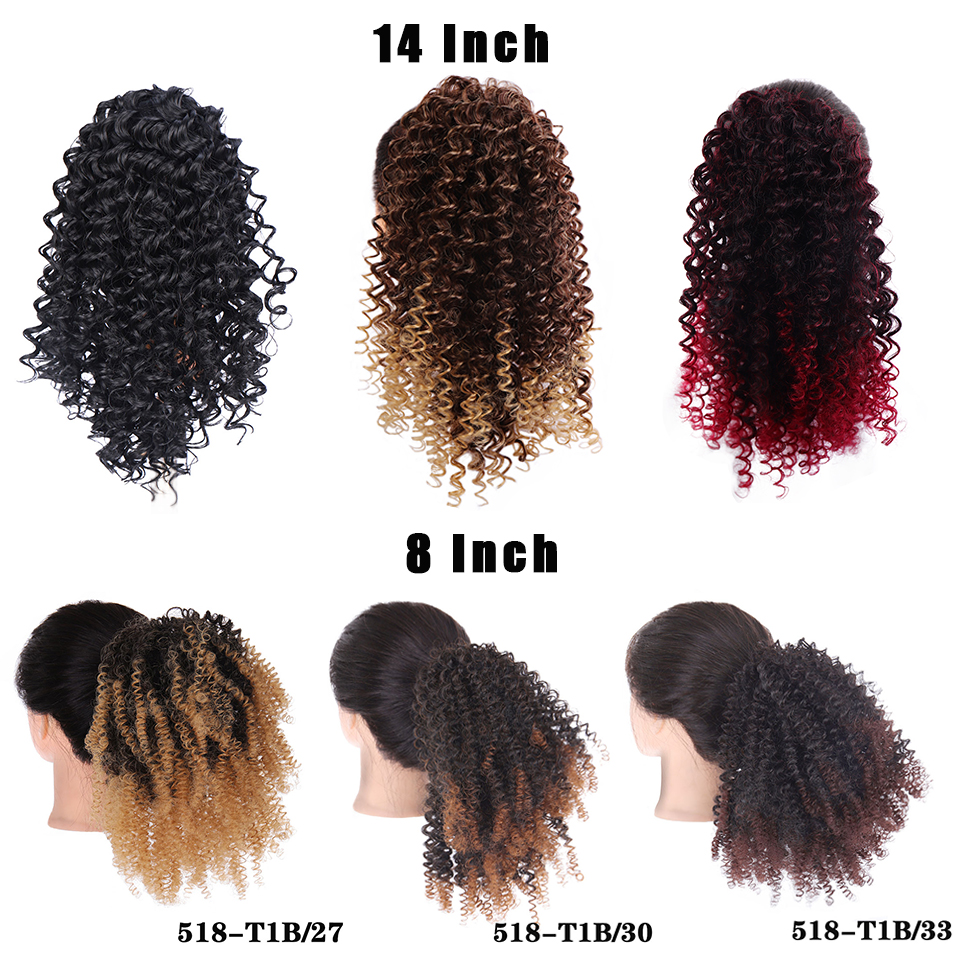 AILIADE 8-14 pouces synthétique plein d'entrain cheveux bouclés queue de cheval avec épingles à cheveux cordon pince en postiches Extensions de cheveux pour les femmes