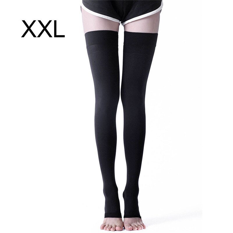 M-XXL Elastic Open Toe Knee High Stockings Calf Compression Stockings Varicose Veins Treat Shaping Graduated Pressure Stockings: Black 01 XXL
