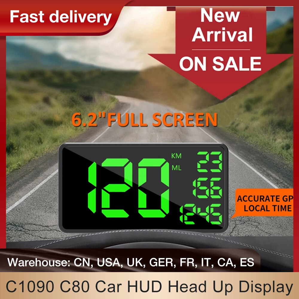 C1090 C80 Auto Hud Head Up Display Gps Snelheidsmeter Hud Display Km/H Mph Auto Hud Head Up Display auto Elektronische Voltage Alarm