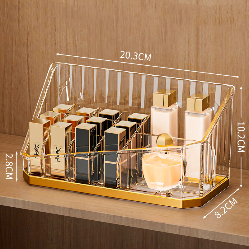 Organizador de maquillaje de lujo, caja de almacenamiento de brochas de maquillaje para baño de escritorio, caja de bolígrafos de oficina, organizador de brochas de maquillaje, caja de almacenamiento de lápiz labial: Gris oscuro