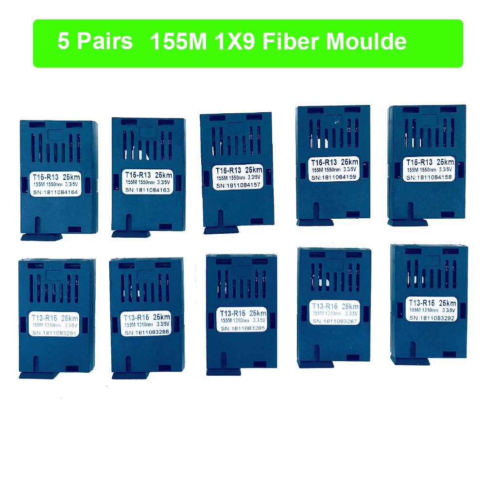 5 Pairs 155M Single fiber SC connector bidi 20km 1*9 module optical transceiver for 100M media converter HTB-3100