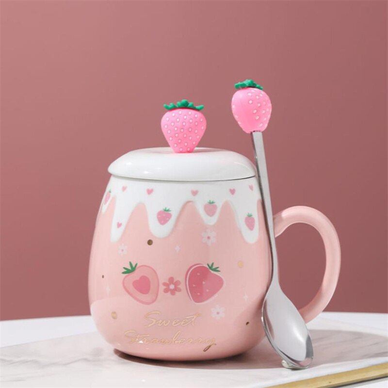 Taza de café con dibujo de fresa en 3D para niña, herramienta ecológica de cerámica para beber té, leche, restaurante, taza de oficina, , J489: 3